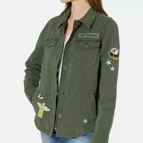 Levi’s Women's Army Olive Green‎ 4 Pocket Patched Shirt Jacket Small (LW7RC644) - Picture 1 of 8
